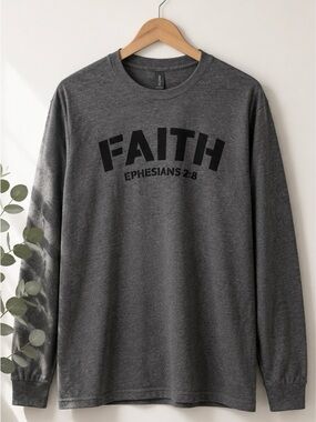Faith Ephesians 2:8 Long Sleeve Tee - Charcoal